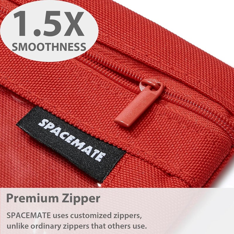 SPACEMATE 2 Pack Binder Pencil Pouch Case Box Bag for 3 Ring Binder School Supplies Girls Boys Kids, Clear Preppy Stuff Large Aesthetic Pen Organizer, Back to College Stationary, Red - Image 4